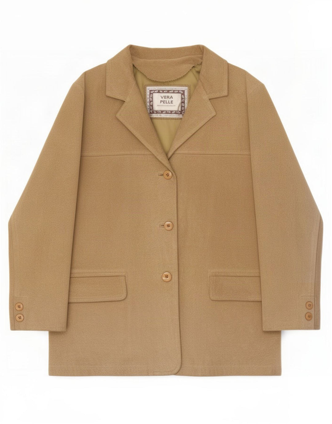 Vintage Dame 3-knaps Ruskind Blazer Jacket IT 44 Medium Beige Læder