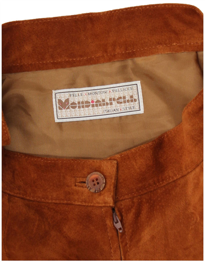 Vintage ruskindsnederdel til kvinder W28 medium brunt læder