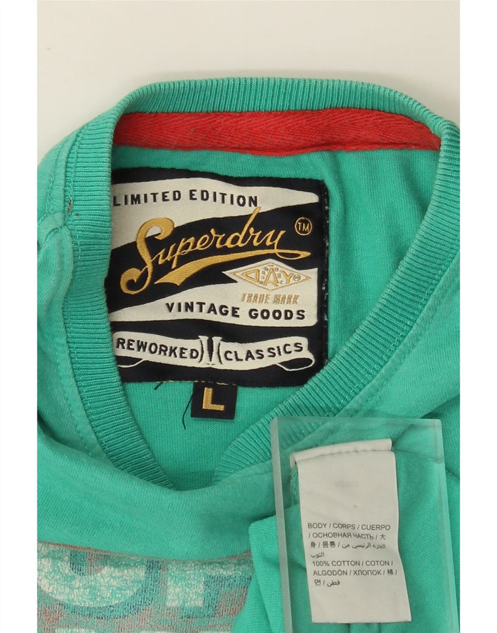 SUPERDRY Herre grafisk T-shirt Top Stor turkis bomuld
