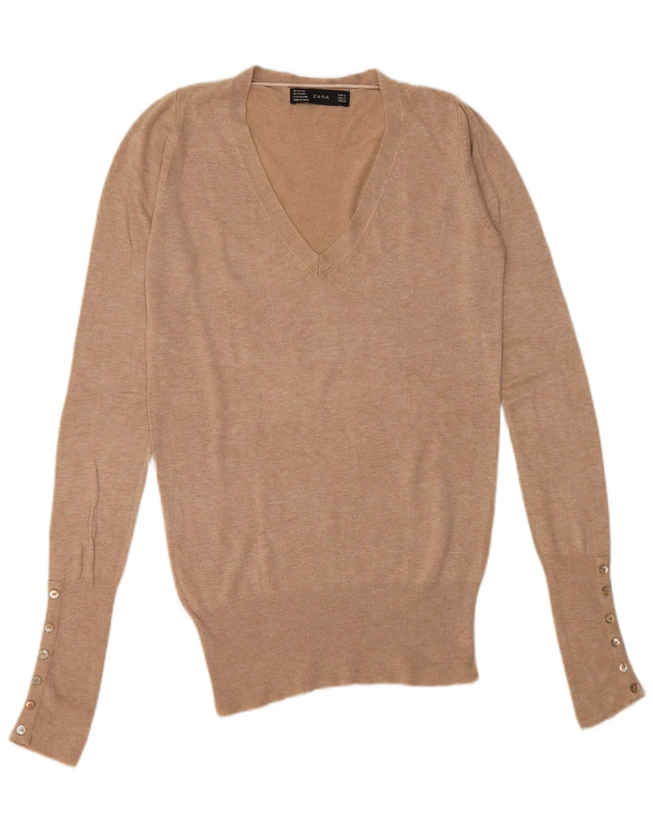 Zara Dame V-hals sweater UK 10 Small Beige