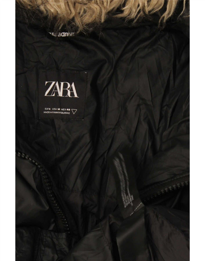 Zara Herre Hætte Loose Fit Polstret Jakke UK 38 Medium Sort Polyester