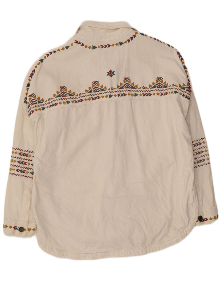 Zara Dame Oversized Skjorte UK 10 Lille hvid geometrisk bomuld