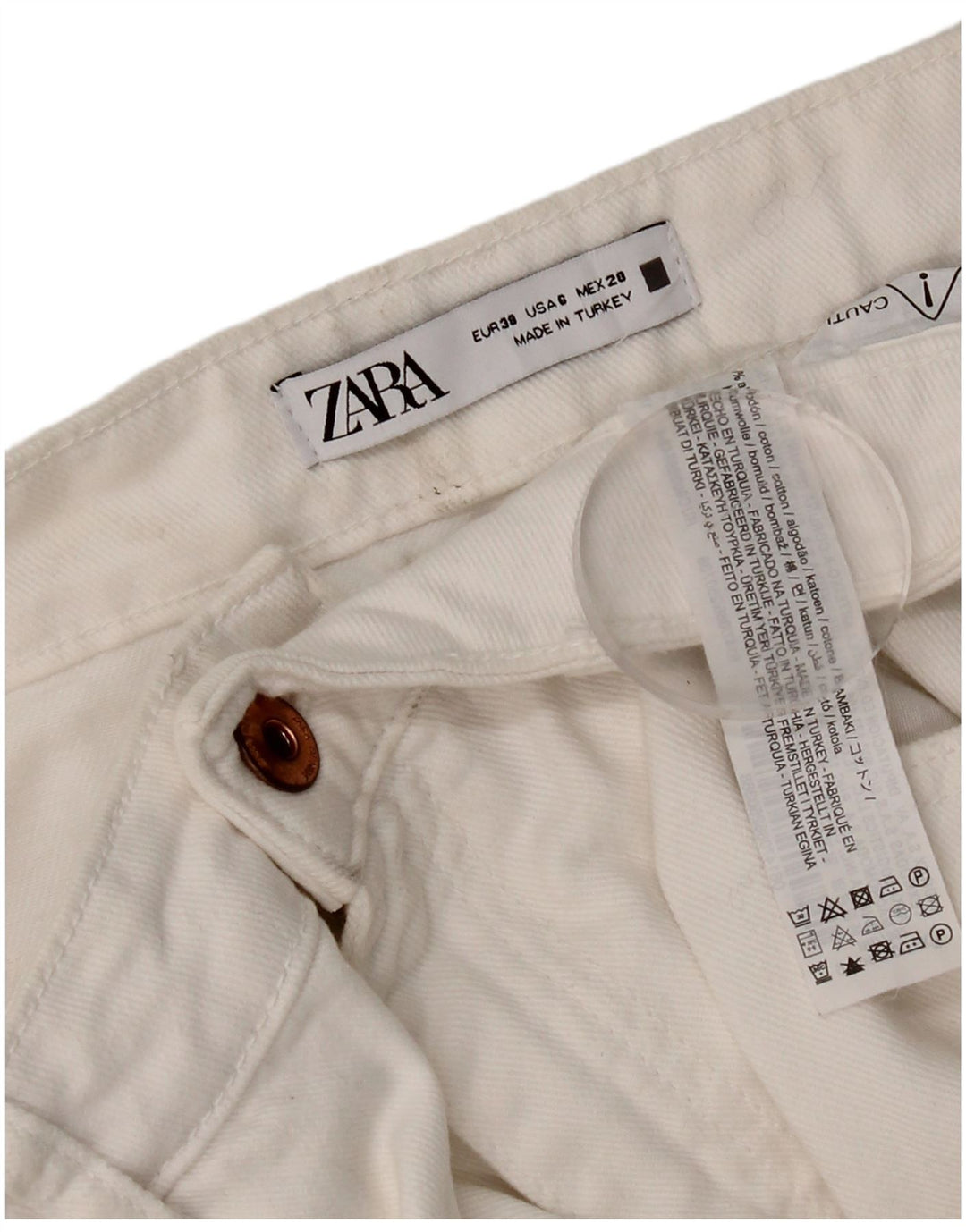 Zara Womens Distressed Cropped Jeans EU 38 Small W28 L24 White Bomuld