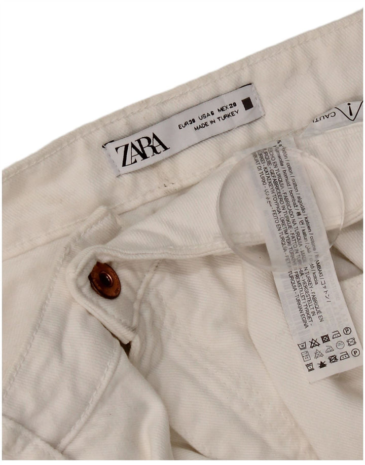Zara Womens Distressed Cropped Jeans EU 38 Small W28 L24 White Bomuld