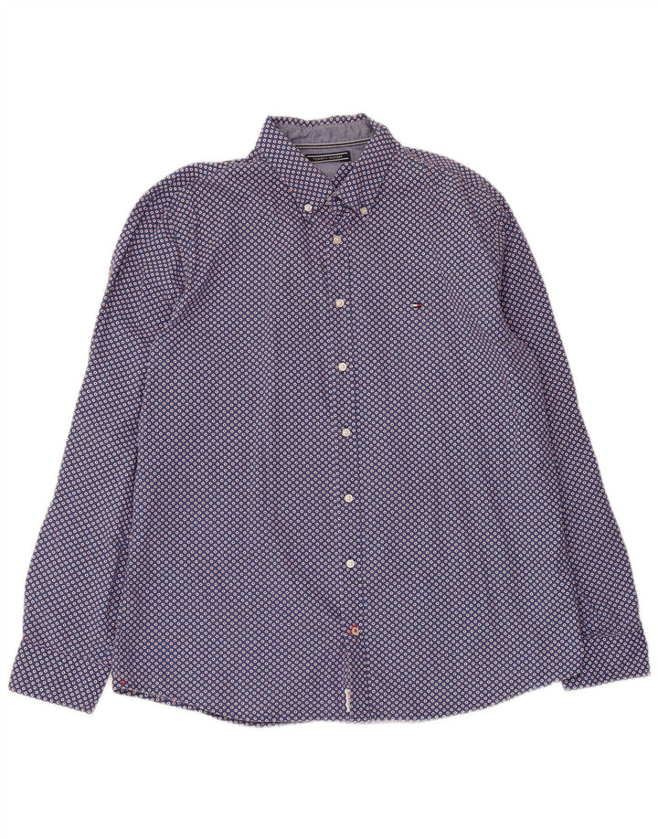 Tommy Hilfiger herreskjorte XL marineblå geometrisk bomuld