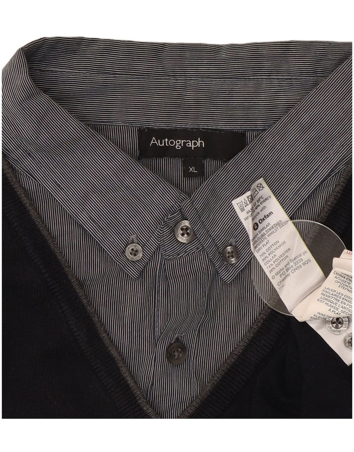 Marks & Spencer Herre V-hals sweater XL marineblå bomuld