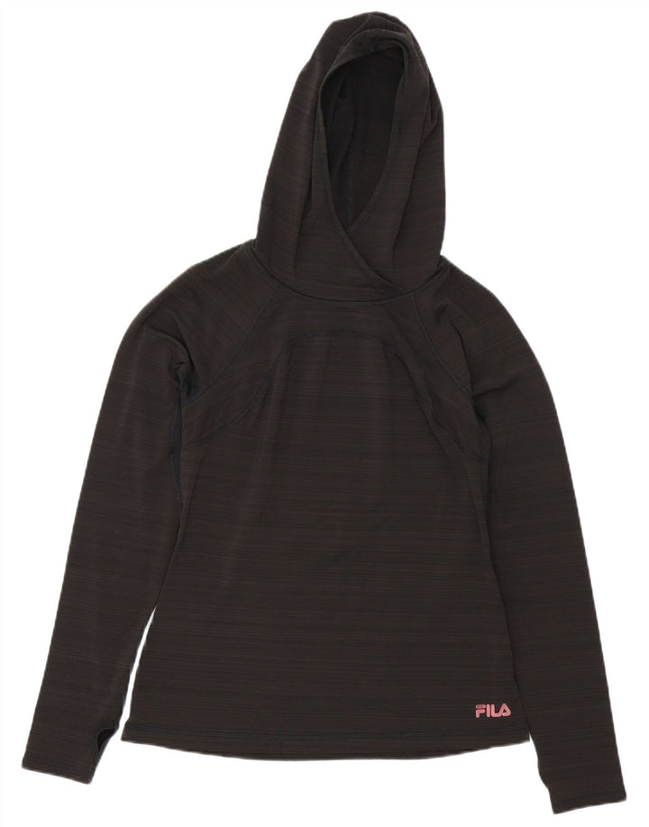Fila Dame Hætte Top Langærmet UK 12 Medium Sort Nålestribet Polyester