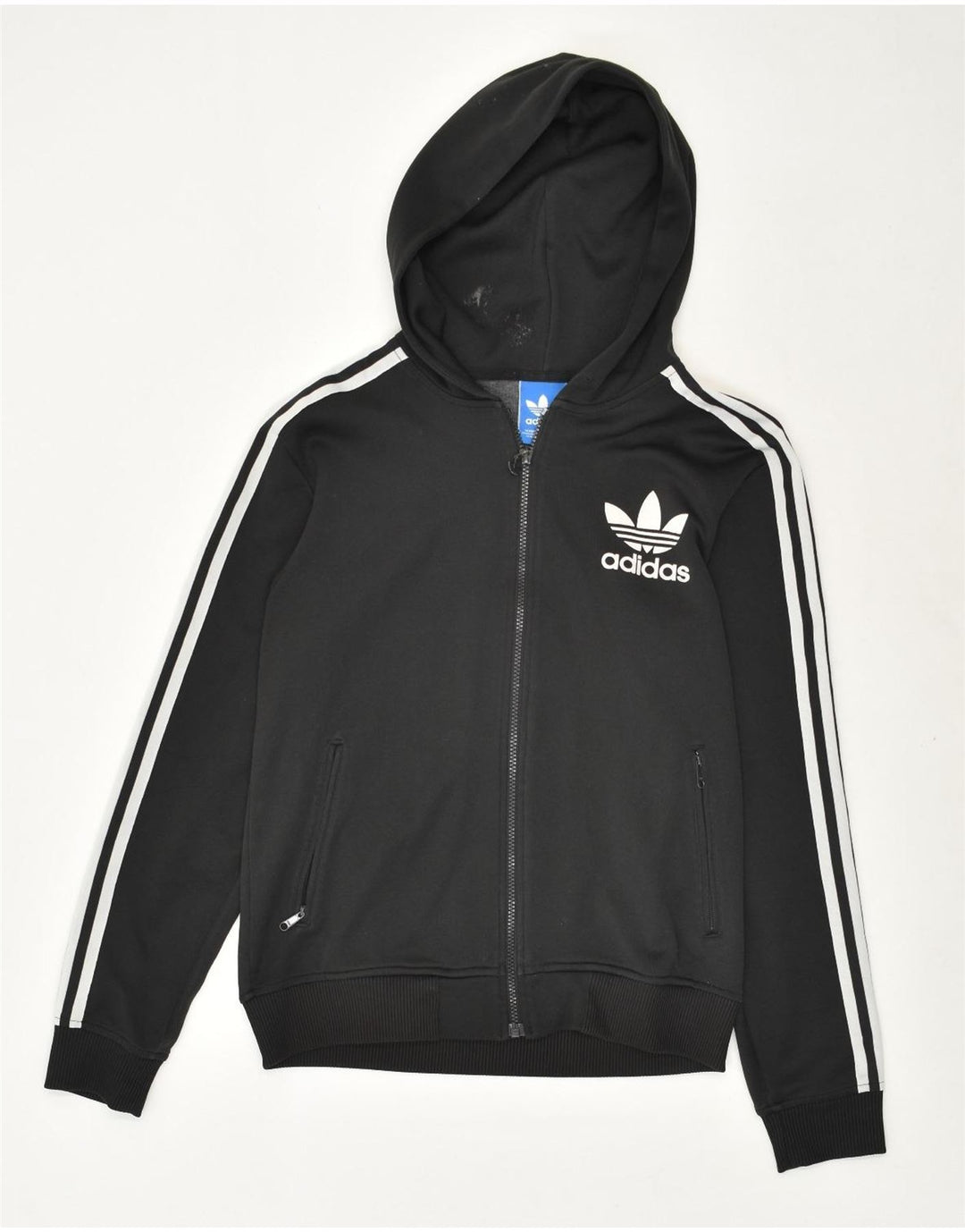 ADIDAS grafisk hættetrøje med lynlås til kvinder UK 10 Lille sort polyester