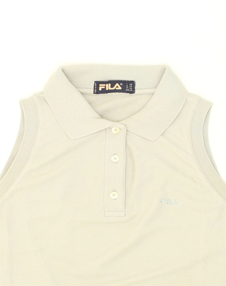 FILA Womens Sleeveless Polo Shirt IT 46 Large Off White Cotton | Vintage Fila | Thrift | Second-Hand Fila | Used Clothing | Messina Hembry 
