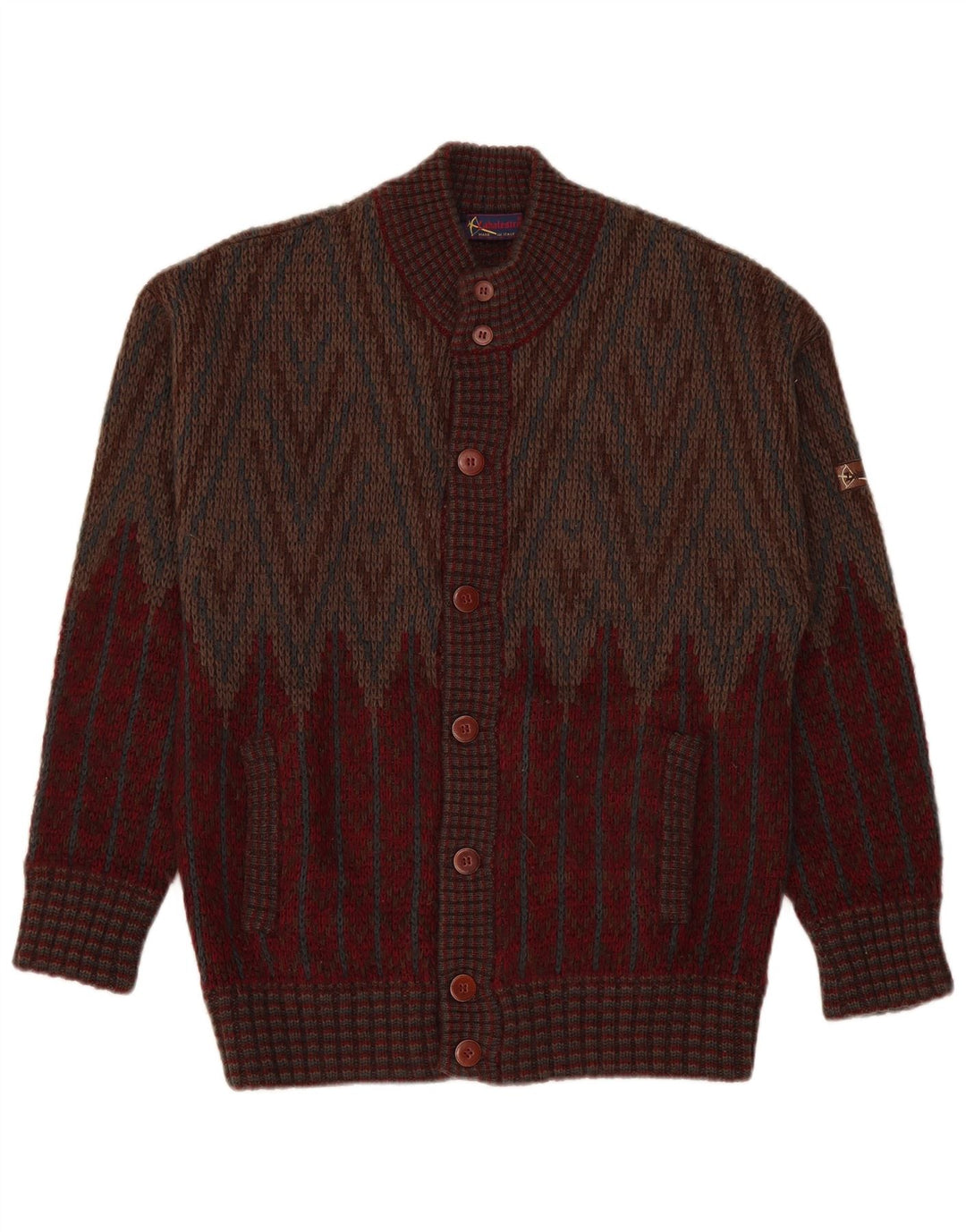 Vintage herre cardigan sweater Medium Bourgogne geometrisk