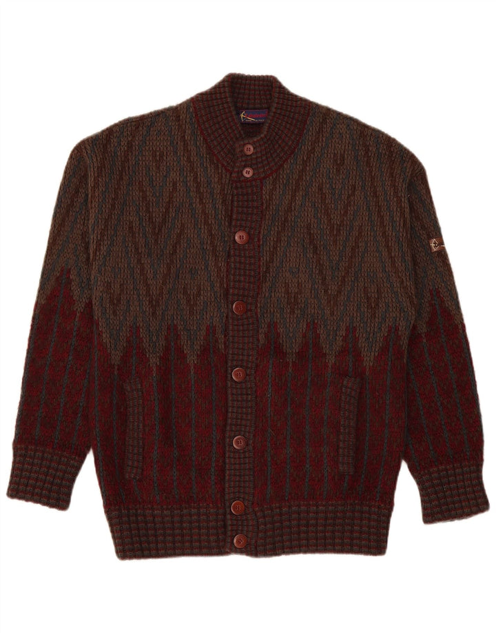 Vintage herre cardigan sweater Medium Bourgogne geometrisk