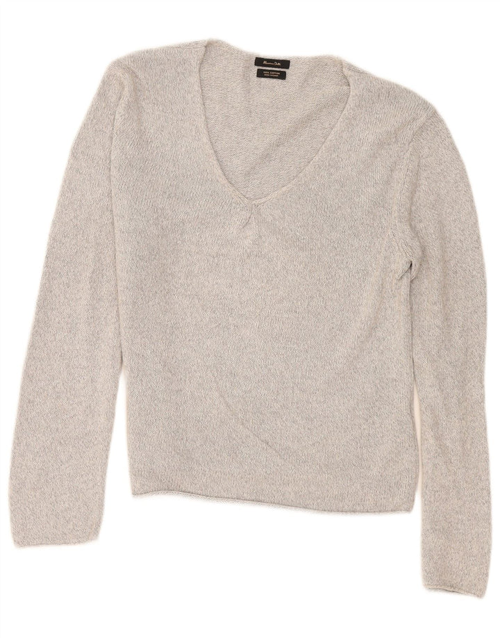 Massimo Dutti Dame V-hals sweater UK 14 Medium Grey Flecked Bomuld