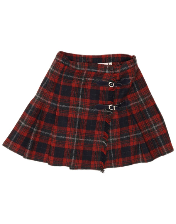 Stefanel Dame Mini Wrap Nederdel IT 38 XS W22 Rød Plaid Uld