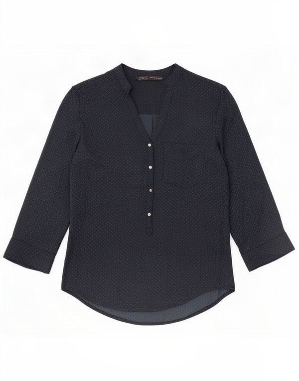 Zara Dame 3/4 ærmet bluse Top UK 14 Medium Navy Blue Plettet