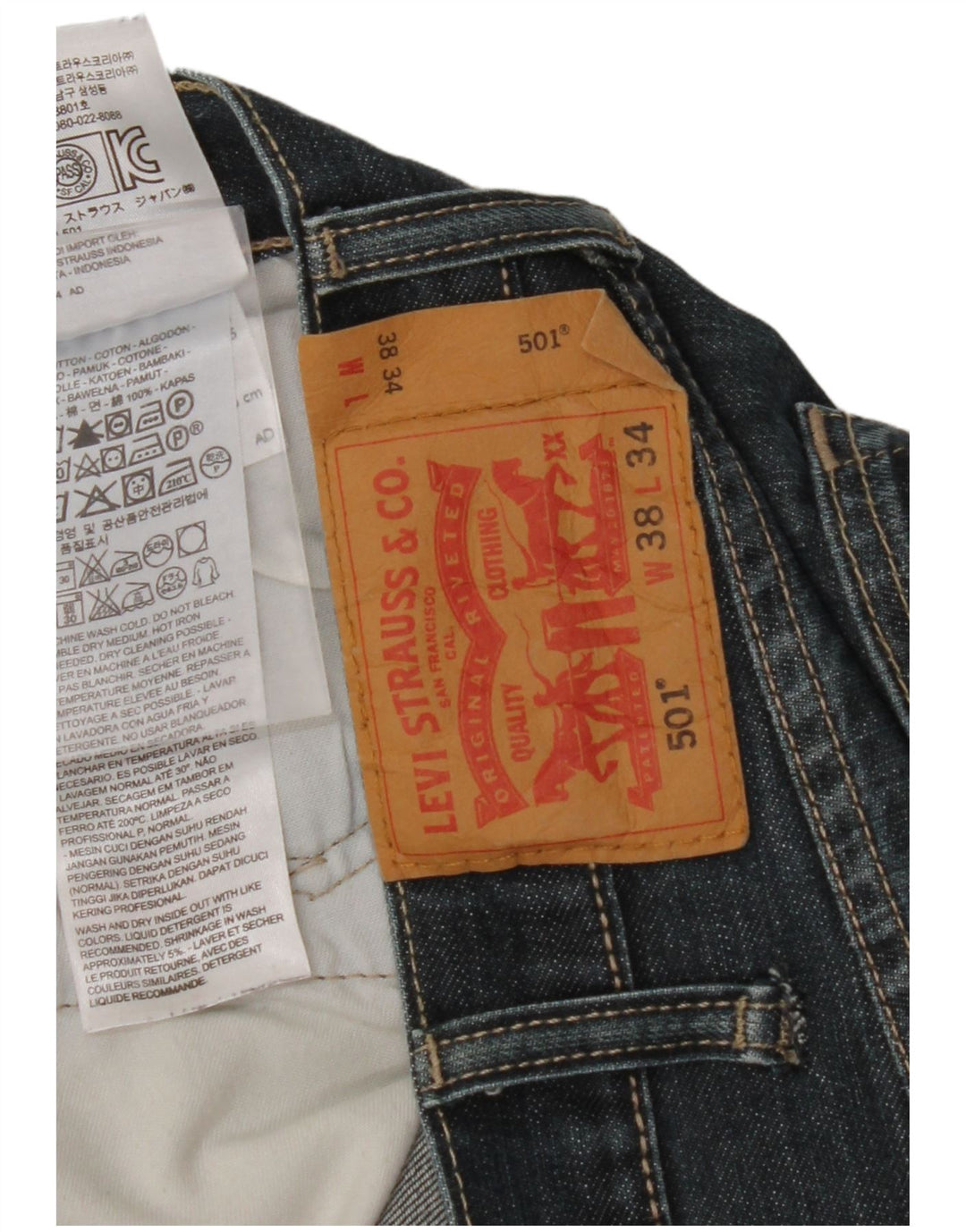 LEVI'S Herre 501 Straight Jeans W38 L34 Blå Bomuld
