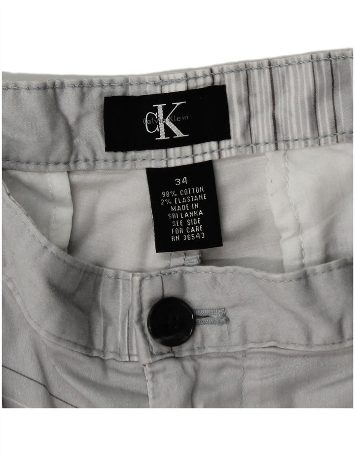 Calvin Klein Herre Chino Shorts W34 Stor Gråstribet Bomuld