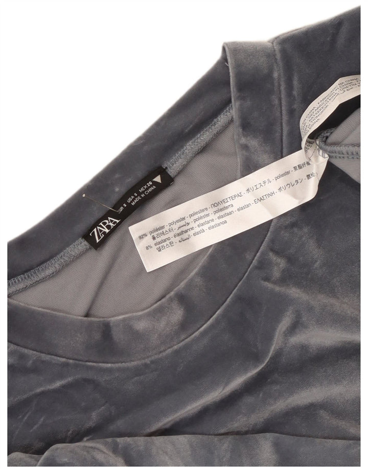 Zara Womens Crop Velour Oversized Sweatshirt Jumper UK 10 Small Grey
