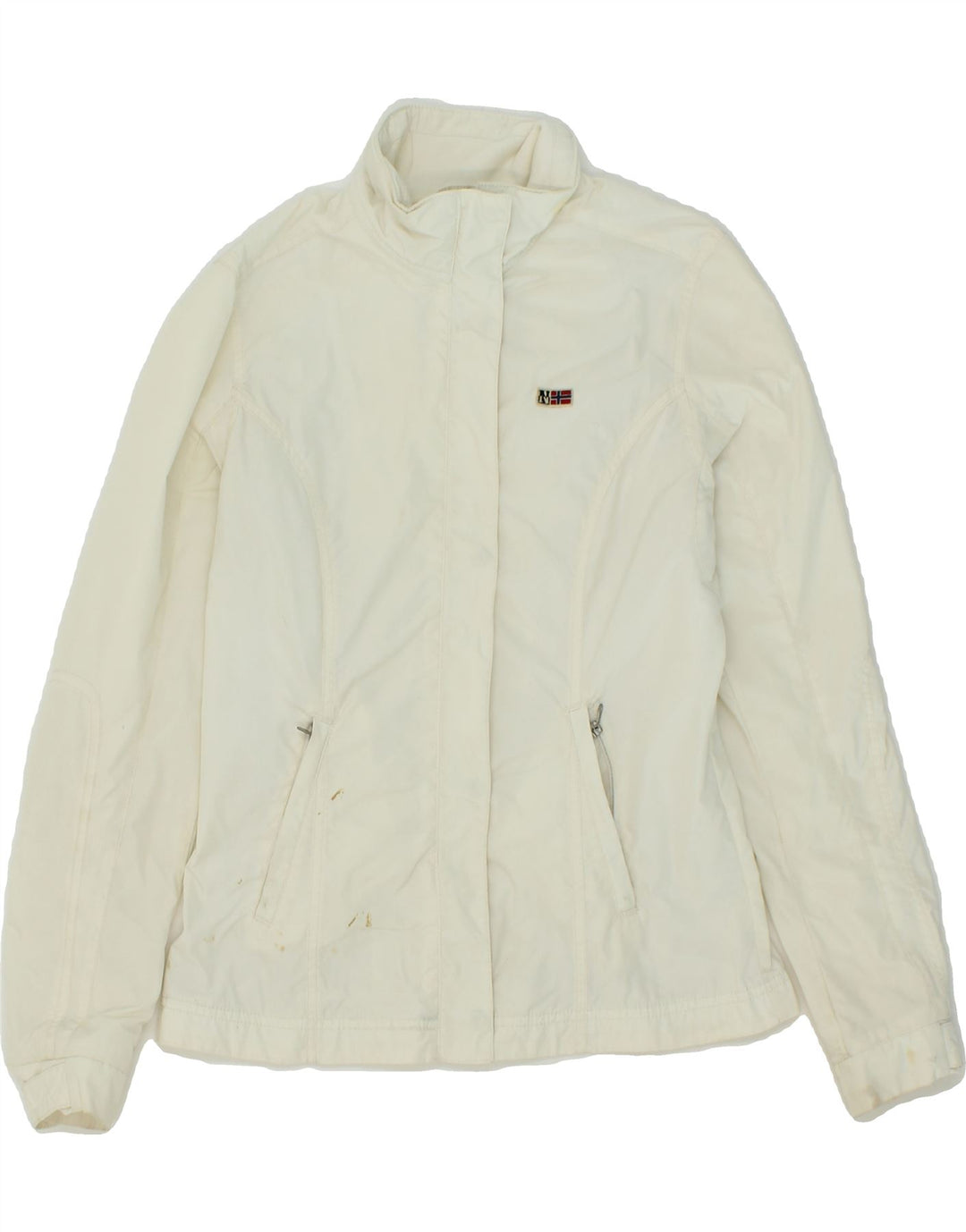NAPAPIJRI Womens Oversized Rain Jacket UK 6 XS White Polyester Vintage Napapijri and Second-Hand Napapijri from Messina Hembry 