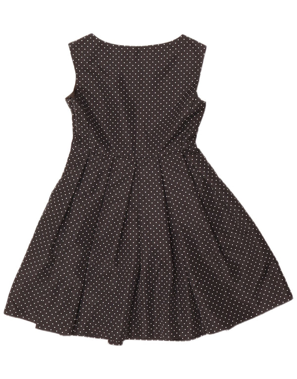 Zara Dame Ærmeløs A-Line Kjole UK 10 Small Black Spotted Polyester