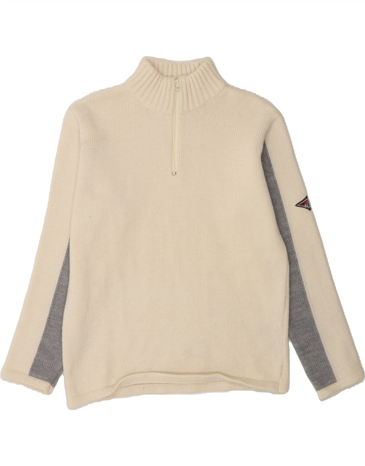 BEAR Mens Zip Neck Jumper Sweater Medium Off White Colourblock Acrylic Vintage Bear and Second-Hand Bear from Messina Hembry 