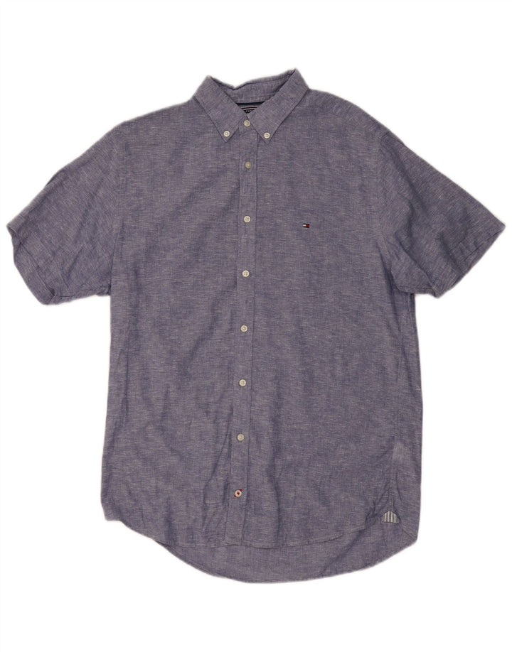TOMMY HILFIGER Kortærmet herreskjorte Medium Blue Flecked Bomuld