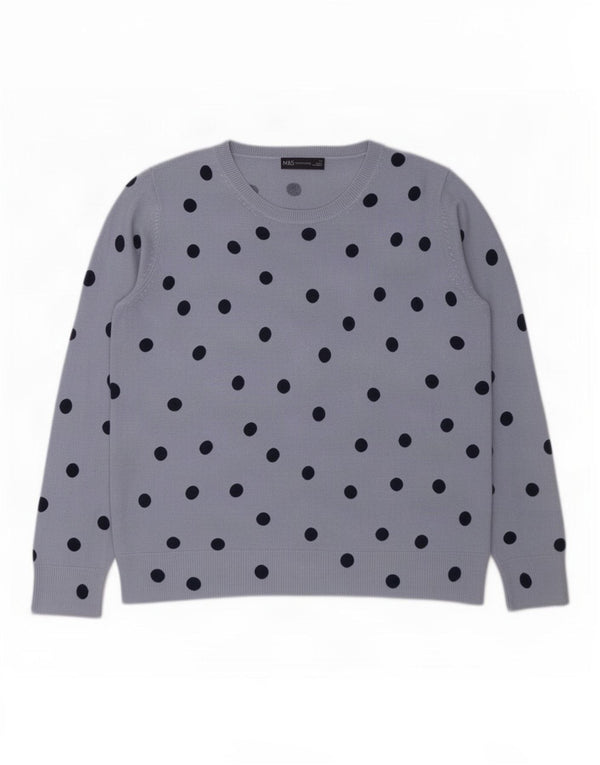 Marks & Spencer Dame Boat Neck Jumper Sweater UK 14 Large Blue Polka Dot
