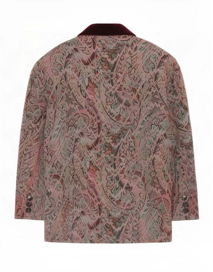 Vintage kvinders abstrakt mønster 2-knaps blazerjakke EU 42 Large Burgundy