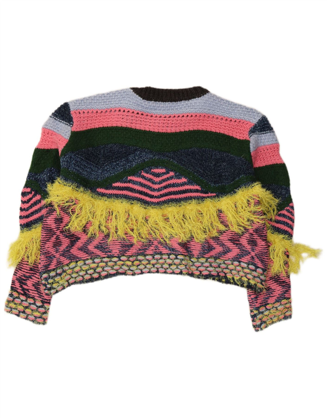 ZARA Dame Oversized Crew Neck Jumper Sweater UK 10 Small Multicolored