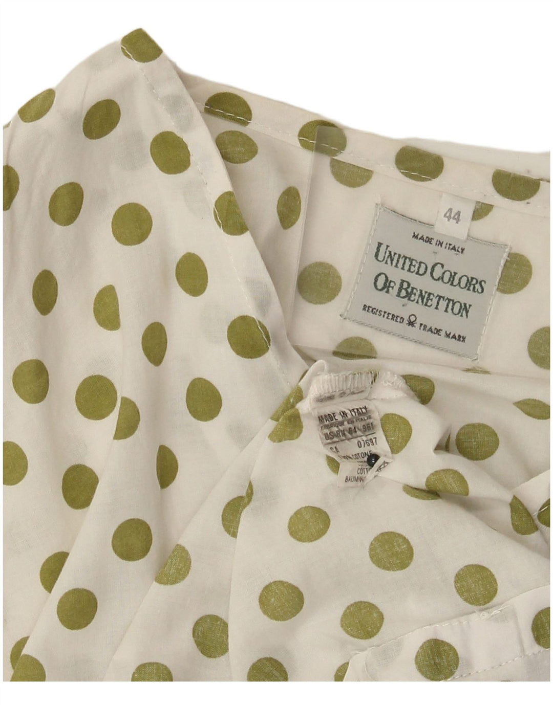 Benetton Dame Kortærmet Bluse IT 44 Medium White Polka Dot