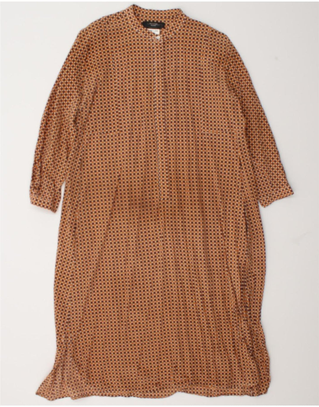 Max Mara Dame Weekend Langærmet Maxikjole UK 10 Lille Brun Geometrisk
