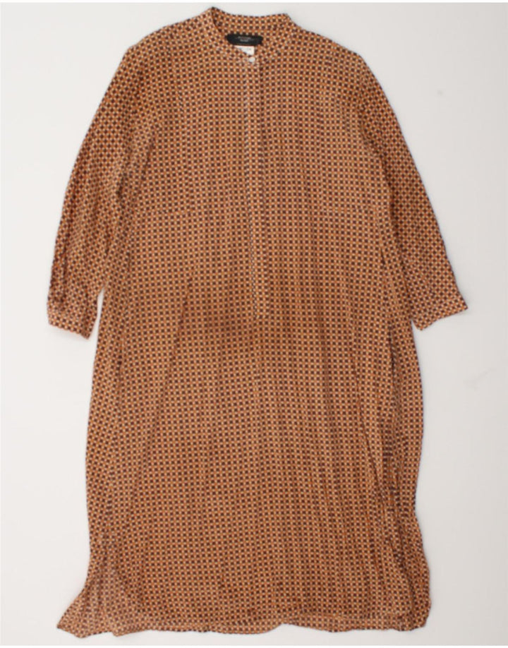 Max Mara Dame Weekend Langærmet Maxikjole UK 10 Lille Brun Geometrisk