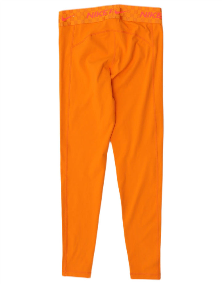 Nike Dame Dri Fit Grafiske Leggings UK 12 Medium Orange Polyester