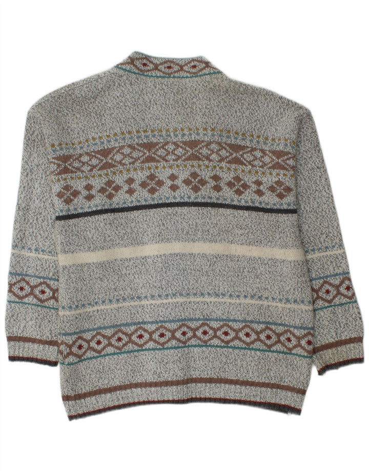 VINTAGE Herre cardigan sweater Medium Grey Fair Isle