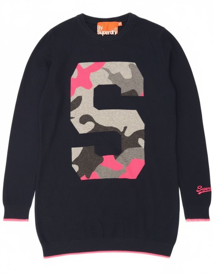 Superdry Womens Longline sweater med rund hals, UK 12 Medium Navy Blue