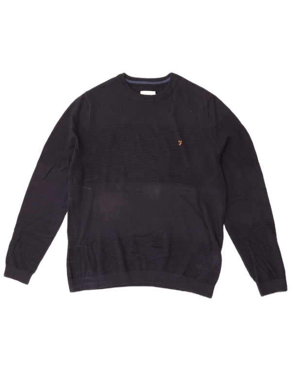 Farah Herre Crew Neck Jumper Sweater Medium Navy Blue Bomuld