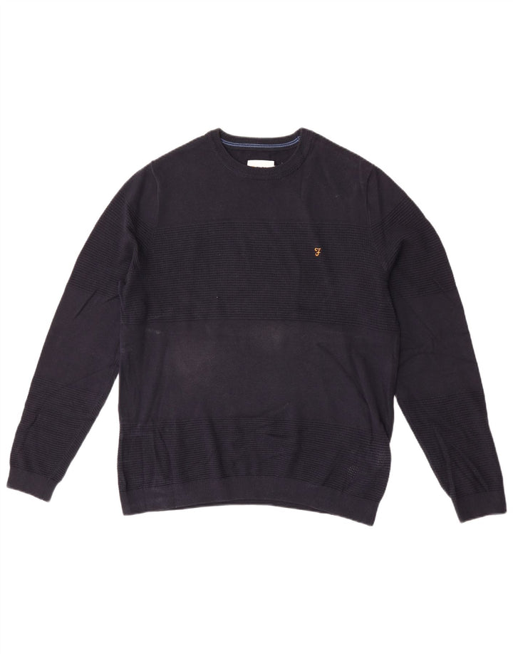 Farah Herre Crew Neck Jumper Sweater Medium Navy Blue Bomuld