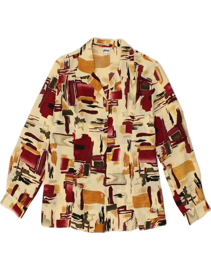 VINTAGE Womens Abstract Pattern Shirt Blouse IT 44 Medium Beige Polyester Vintage Vintage and Second-Hand Vintage from Messina Hembry 