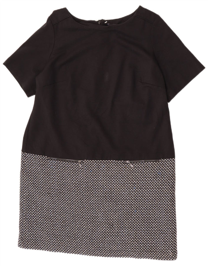 Marks & Spencer Womens Shift Dress UK 20 2XL Sort Geometrisk Bomuld
