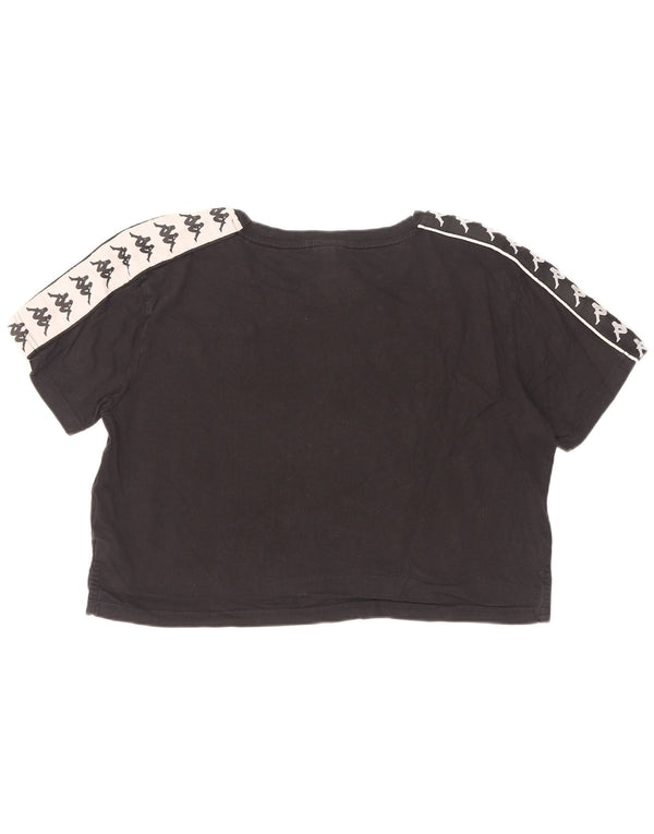 Kappa Dame Crop Grafisk T-Shirt Top UK 16 Stor Sort Colourblock Bomuld