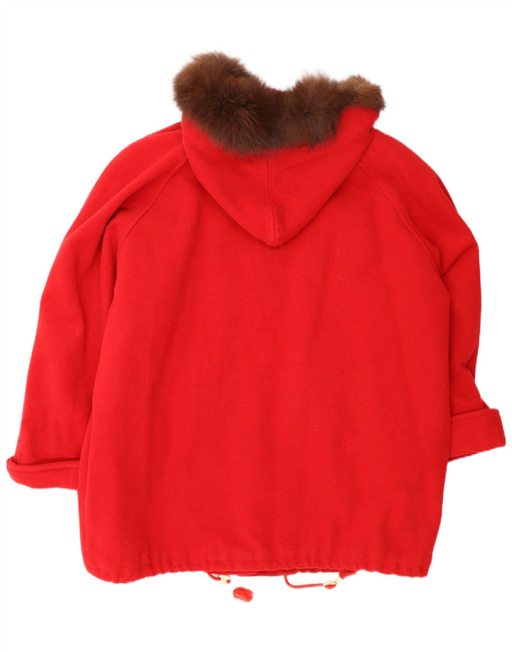 Vintage oversize overfrakke med hætte til kvinder DK 14 Medium rød uld