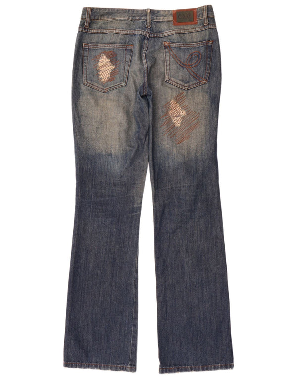 Elisa Landri Dame Distressed Bootcut Jeans IT 44 Medium W30 L35 Blue