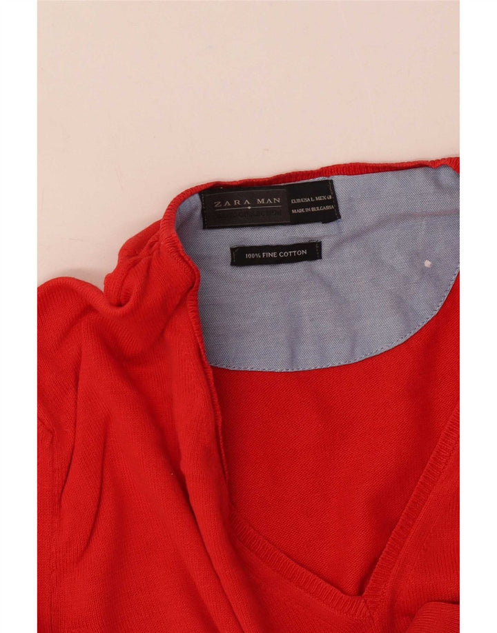 Zara Herre V-hals sweater Stor rød bomuld