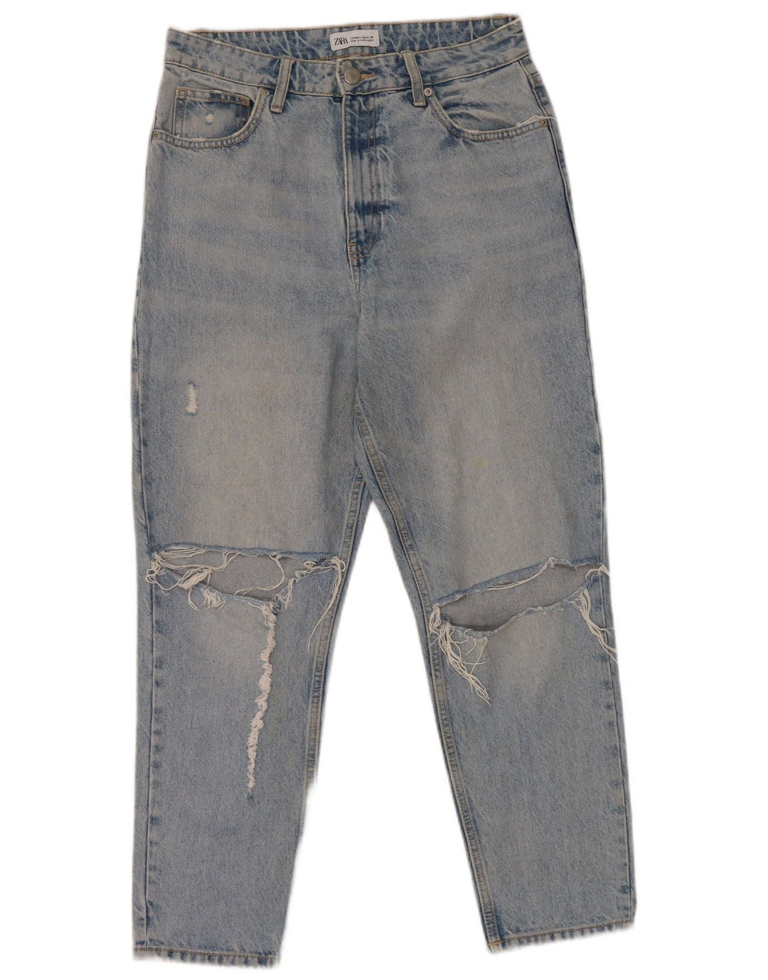 Zara Dame Distressed Tapered Jeans EU 40 Medium W30 L27 Blå Bomuld