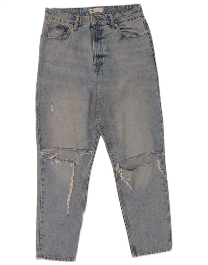 Zara Dame Distressed Tapered Jeans EU 40 Medium W30 L27 Blå Bomuld