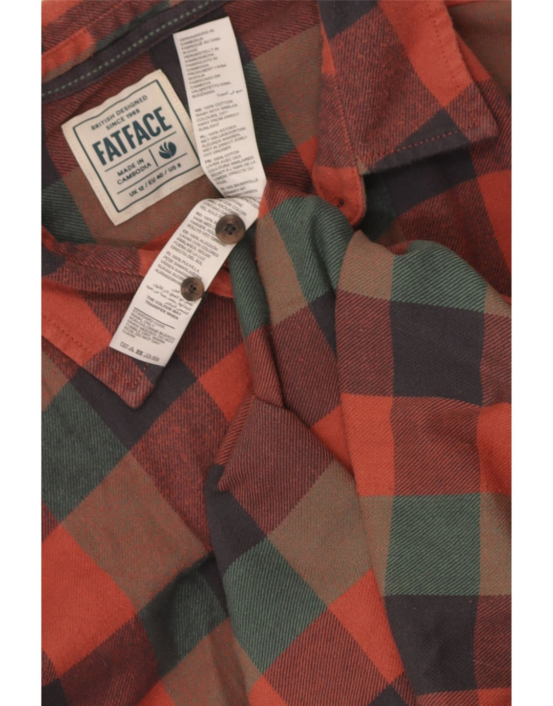 Fat Face Dame Flanell Shirt UK 12 Medium Multicolored Gingham Cotton
