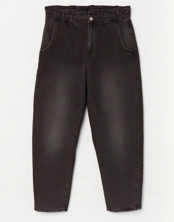 Zara Dame Højtaljede Crop Tapered Jeans EU 36 XS W26 L24 Sort Bomuld