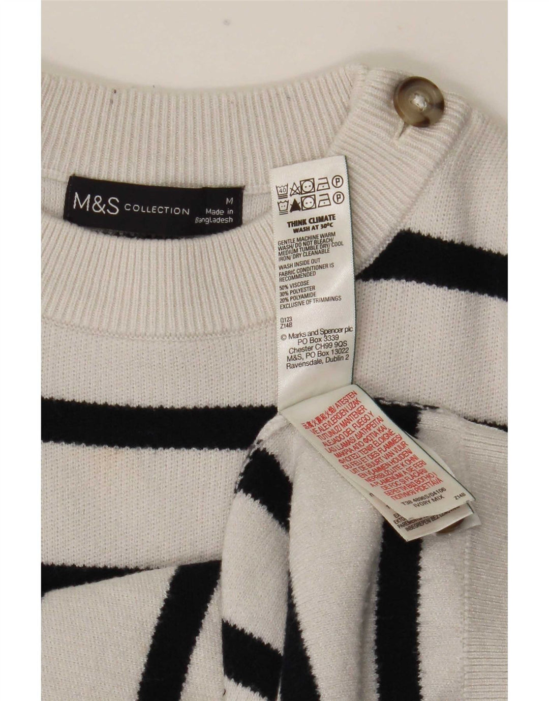 Marks & Spencer Dame sweater med rund hals DK 14 Mellem hvid stribet