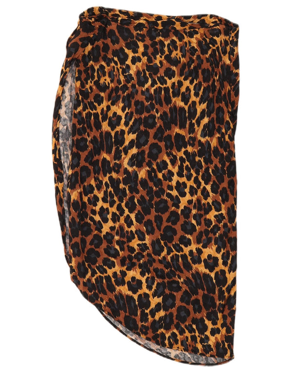 Zara Dame Asymmetrisk Nederdel Medium W28 Brun Animal Print Viscose