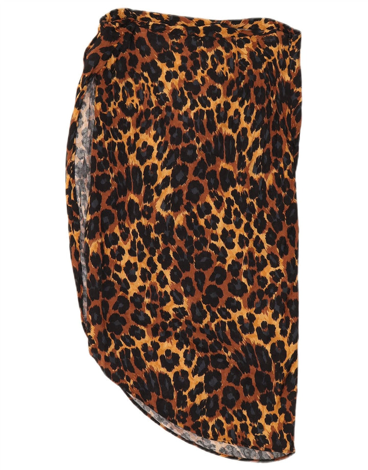 Zara Dame Asymmetrisk Nederdel Medium W28 Brun Animal Print Viscose
