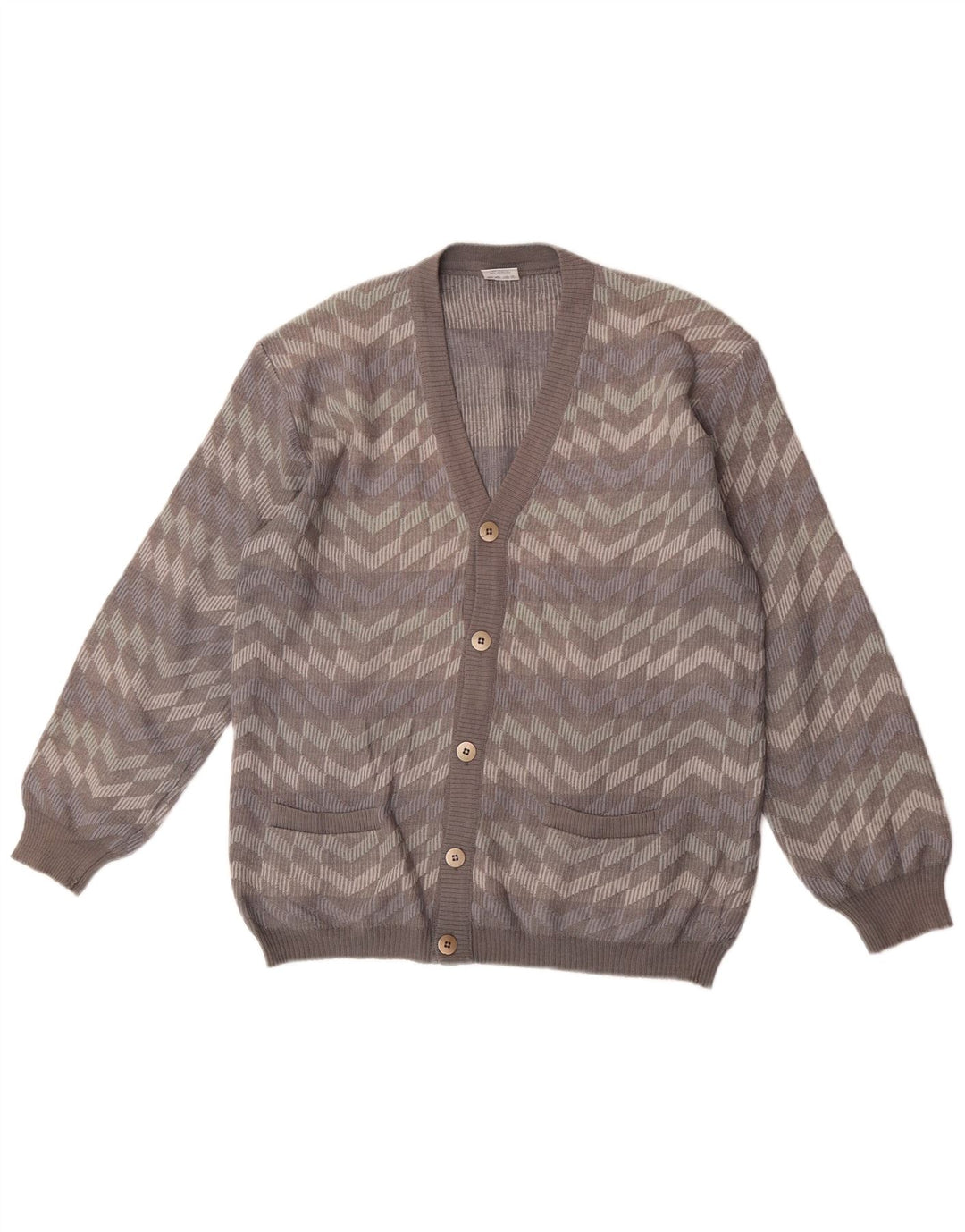 Bernardini Herre Cardigan Sweater Medium Grå Stribet Uld